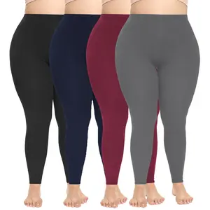4-pack of plus size high-waisted  solid  yoga pants, side pockets, tummy control breathable comfort, women's gym pants, women's yoga pants