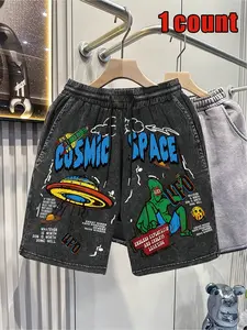 Unisex Casual Shorts, Comfortable Summer Gym Shorts with Angel Print, Trendy Streetwear, Loose-Fit Design for All-Day Wear