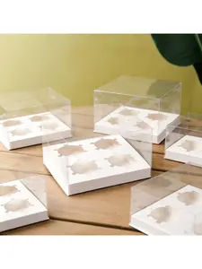 10/5/1pcs 4/6/12 Count Clear Window Cupcake Boxes, White Card Muffin Dessert Takeout Packaging Boxes for Birthday Party.needoh.paper plates