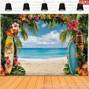 2D Flat Hawaiian Surfboard Beach Arch Backdrop Banner - Themed Reusable Fabric Suitable for Indoor/ Outdoor Hawaiian Party, Birthday, Wedding, Summer Decor, Party Decoration Supplies - Hawaiian Luau Party Photo Wall Backdrop Photo Backdrops