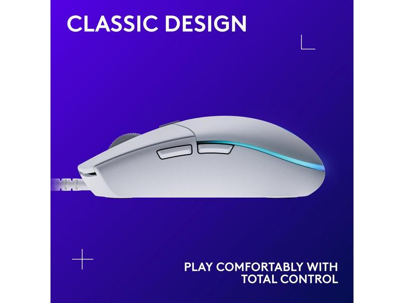 Logitech G203 Wired Gaming Mouse, 8,000 DPI, Rainbow Optical Effect LIGHTSYNC RGB, 6 Programmable Buttons, On-Board Memory, Screen Mapping, PC/Mac Computer and Laptop Compatible - White