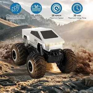 High speed off-road all terrain remote control toy car,monster super anti slip,outdoor games,dynamic design,sturdy structure, children's play time4WDAll Terrain Waterproof Truck Toys, Amphibious Cybertruck Remote Control Monster Truck Vehicle Toys forKids