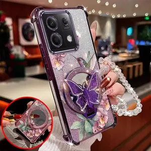 1 Piece M6 ProPhone Cases Elegant Phalaenopsis with Butterfly stand beads lanyard Pattern Comfortable feel Case Suitable For Poco M6 Pro With Elegant Features Suitable For Entertainment