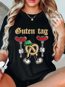 100% Cotton Guten Tag Oktoberfest Funny Pretzel Brat-wurst German Food T-Shirt