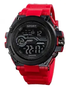 New Men's Outdoor Hiking Sports Watch, Fashion Student Multifunctional Night Glow Alarm Timer Electronic Watch, Silver Color, Round Dial