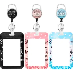 3 Pack Heavy Duty Badge Holder with Retractable Reel, ID Name Tag, Worker Badge, Carabiner Clip, Vertical Card Protector Cover for Office and