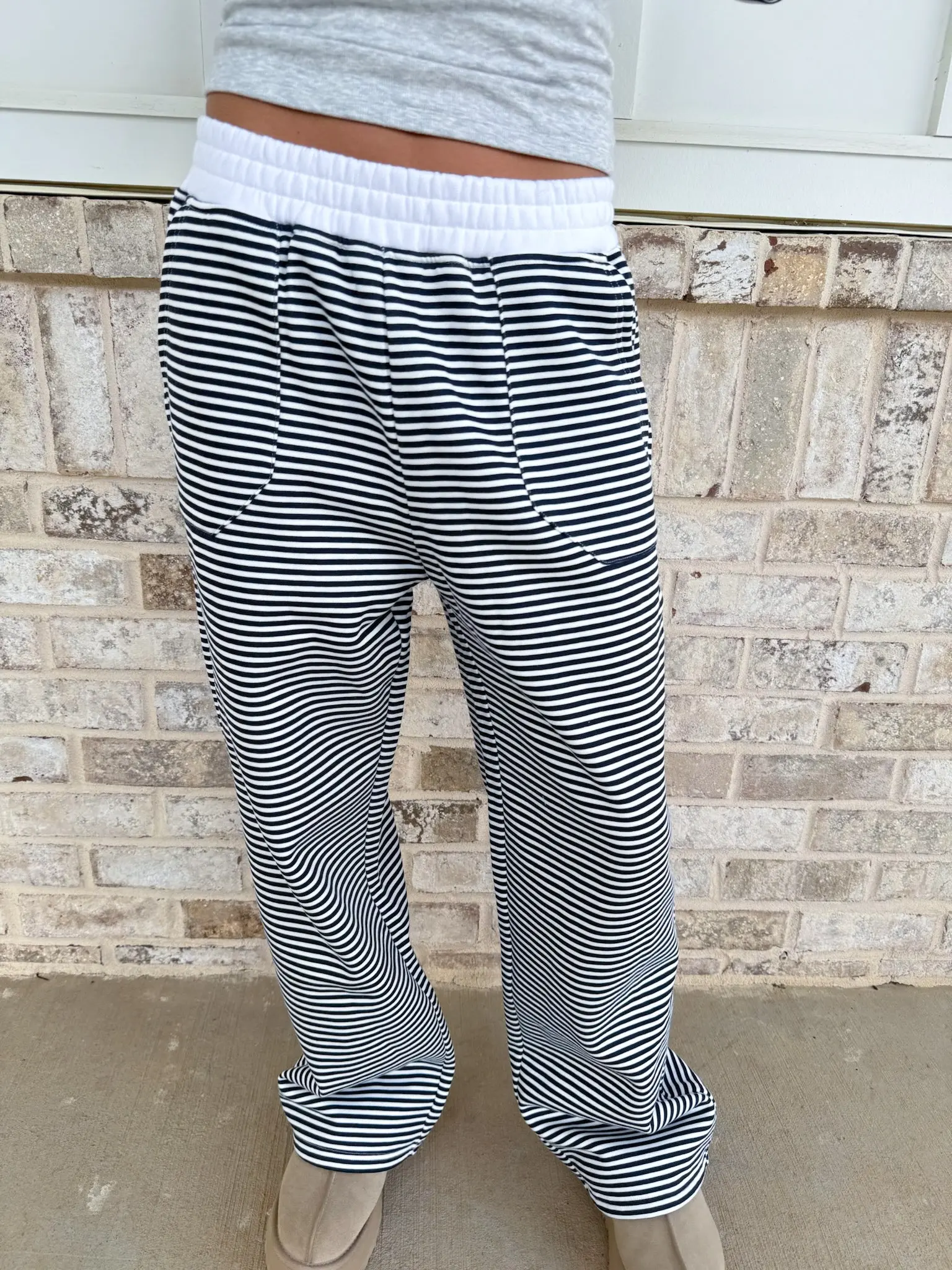 Dark Navy Blue and White Big Striped Sweatpants