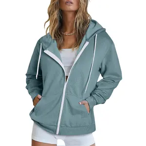 Dokotoo Women's Full Zip Up Hoodie Long Sleeve Hooded Sweatshirts Pockets Jacket Coat for Women
