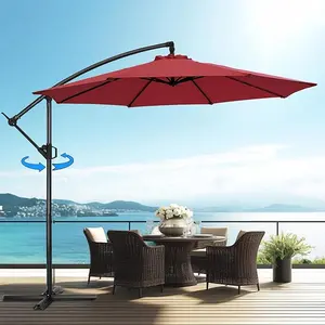 【360° Rotation Adjustment】10ft/9ft/7.5ft 360° Rotation Offset Cantilever Patio Umbrella UPF50+ UV Protection 3-Year Fade Resistance Sturdy 8-Rib Design Pool/Deck/Garden Outdoor Shade No Base, Sunshade Canopy