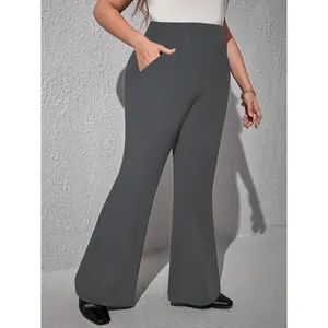 Plus-Size High-Waisted Flare Leggings with Tummy Control - Soft, Stretchy & Comfortable Fabric, Slant Pockets, Versatile Solid Colors - Perfect for Casual Wear, Plus Size Pants Can be used with raincoat