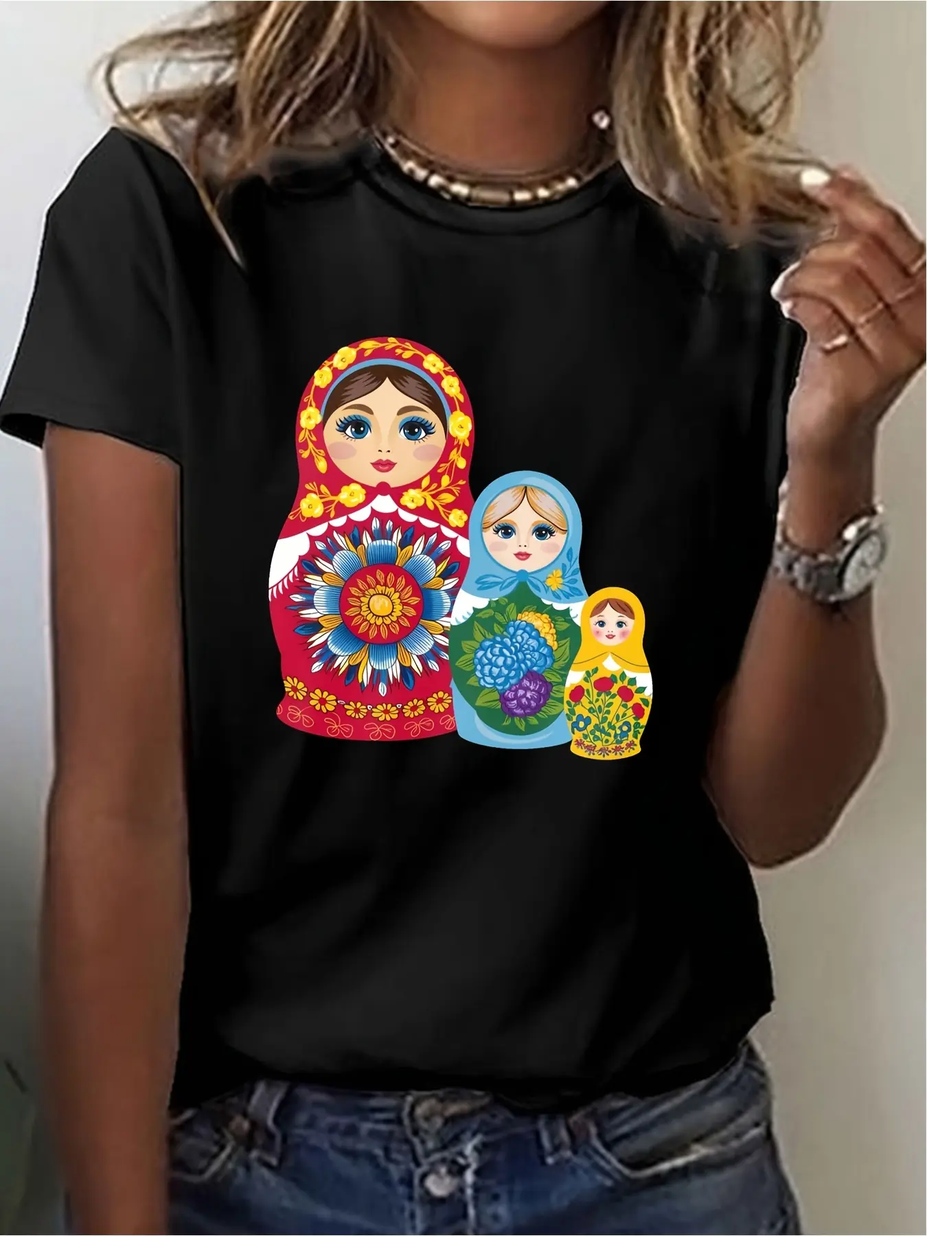 Women's Russian Nesting Dolls T-Shirt - Quick-Dry unisex soft cotton short sleeve t shirt, vintage graphic casual tee for men women teens, perfect birthday holiday gift for camping travel gym daily street  wear