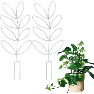 2Pack Indoor  Trellis Metal Wire Garden Trellis ,Small Climbing Leaf Shape Trellis for Garden Potted  Houseplant (Whiter)