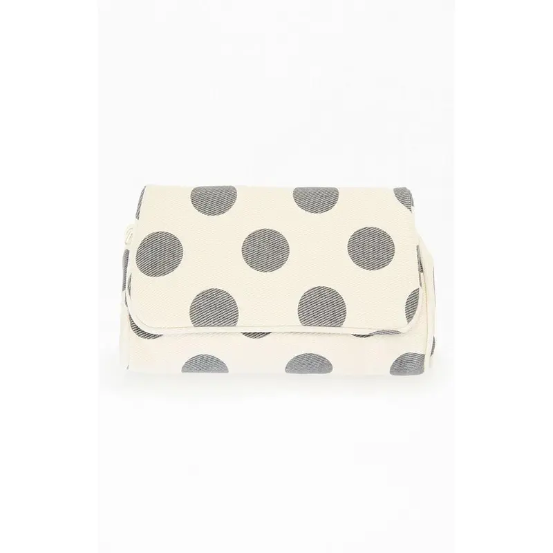 John Galt Women's White and Black Polka Dot Makeup Bag