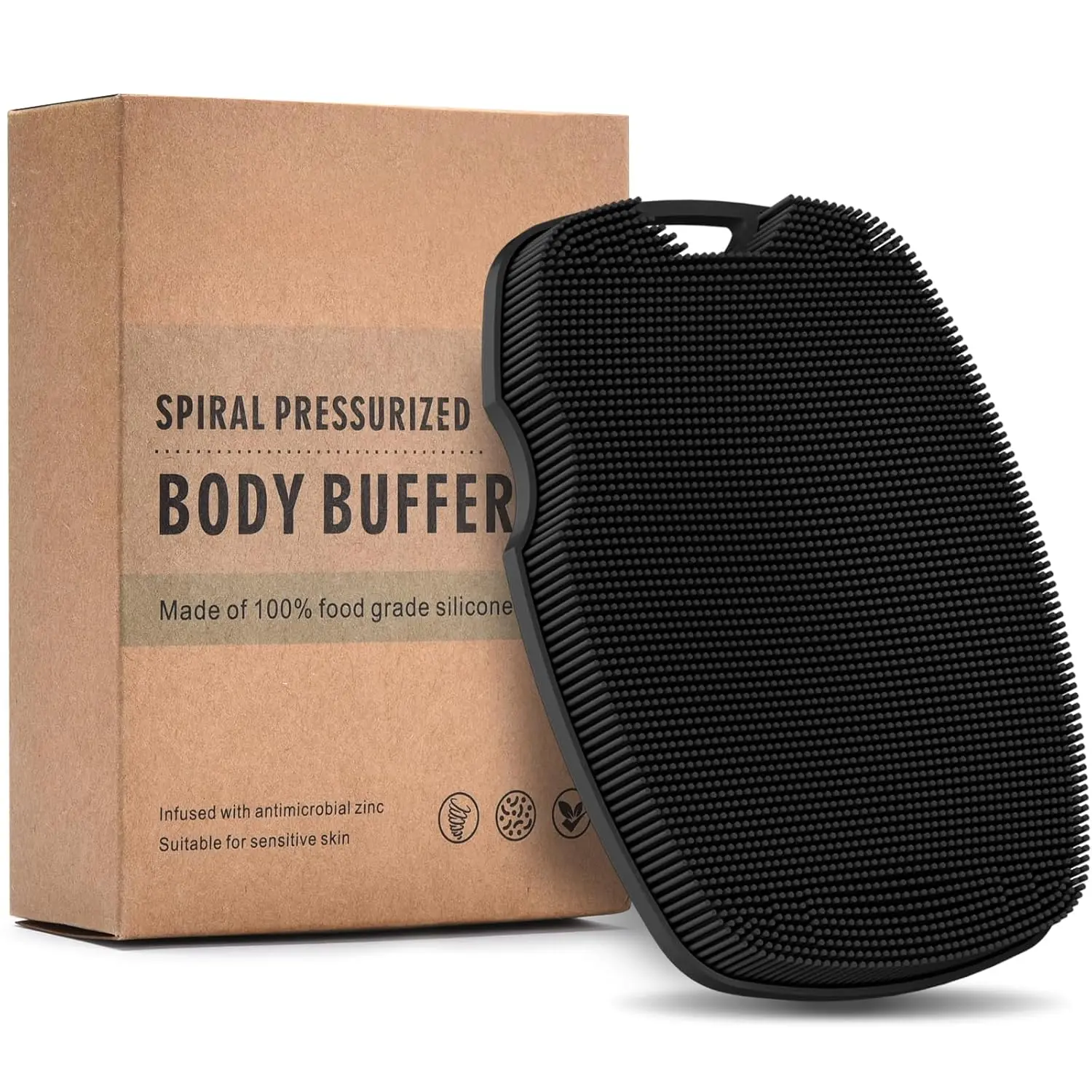 Scrubber - Zinc Infused-Highly Elastic Bristles   Scrubber for Shower ,Cellulite Reduction, Circulation - Black