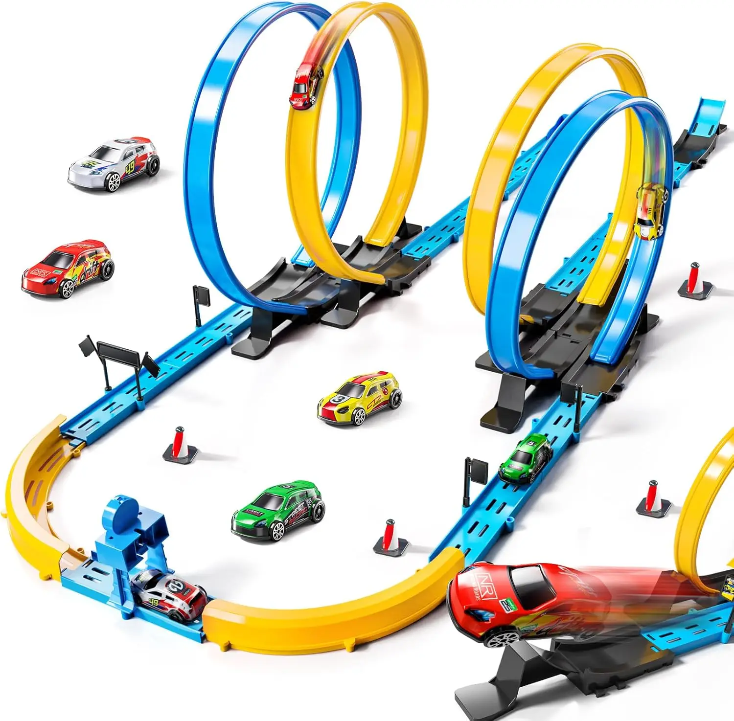 Slot Car Race Track Sets(4 Slot Cars),Electric Race Car Track Include Slope Circular Overpass Track, , Boys Toy, Gifts Toys Cars for Toddlers Girls 3-8