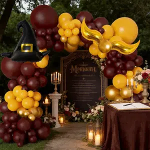 105-Piece Magic School Theme Balloon Garland Set, Coffee Gold Wizard Hat Balloon Chain, Birthday Party Decoration Balloons