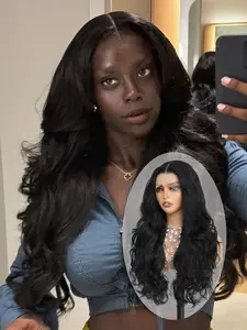 Lehanhair Body Wavy, Body Wave Hair 13*6 Lace Front Wigs with preplucked hairline long Kinky curly Natural YaKi Hair 20 Inch High Temperature Synthetic Heat Resistant Lace Wig With Baby Hair For Women Natural Black Color Daily Party Makeup Festivals