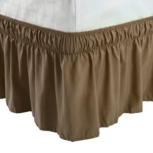 PiccoCasa Bed Skirt Wrap Around Bedskirt Three Fabric Sides Elastic Dust Ruffle, Easy Fit - with 15 Inch Drop Full Coffee
