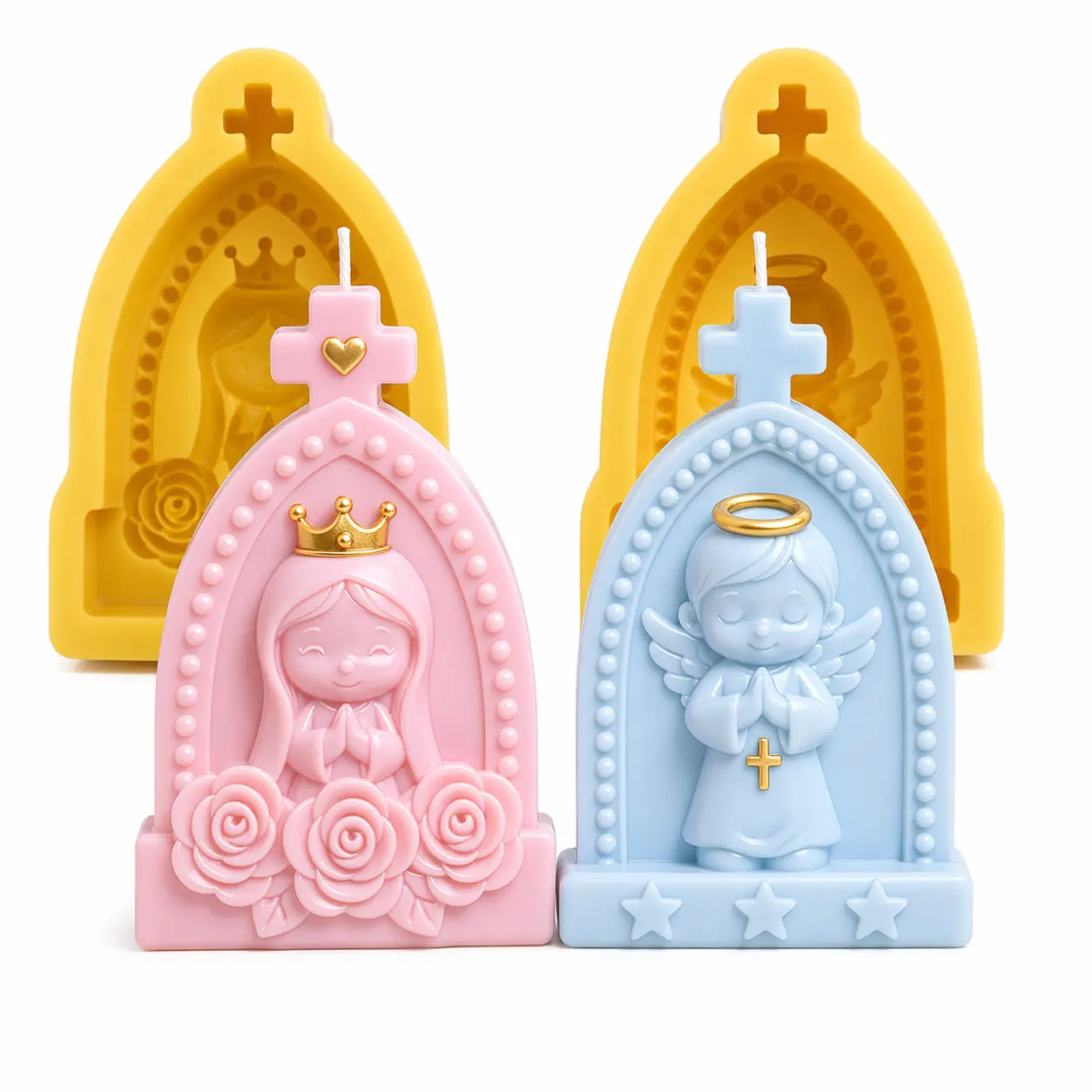 Praying Angel and Virgin in Grotto / candle mold 2 pcs