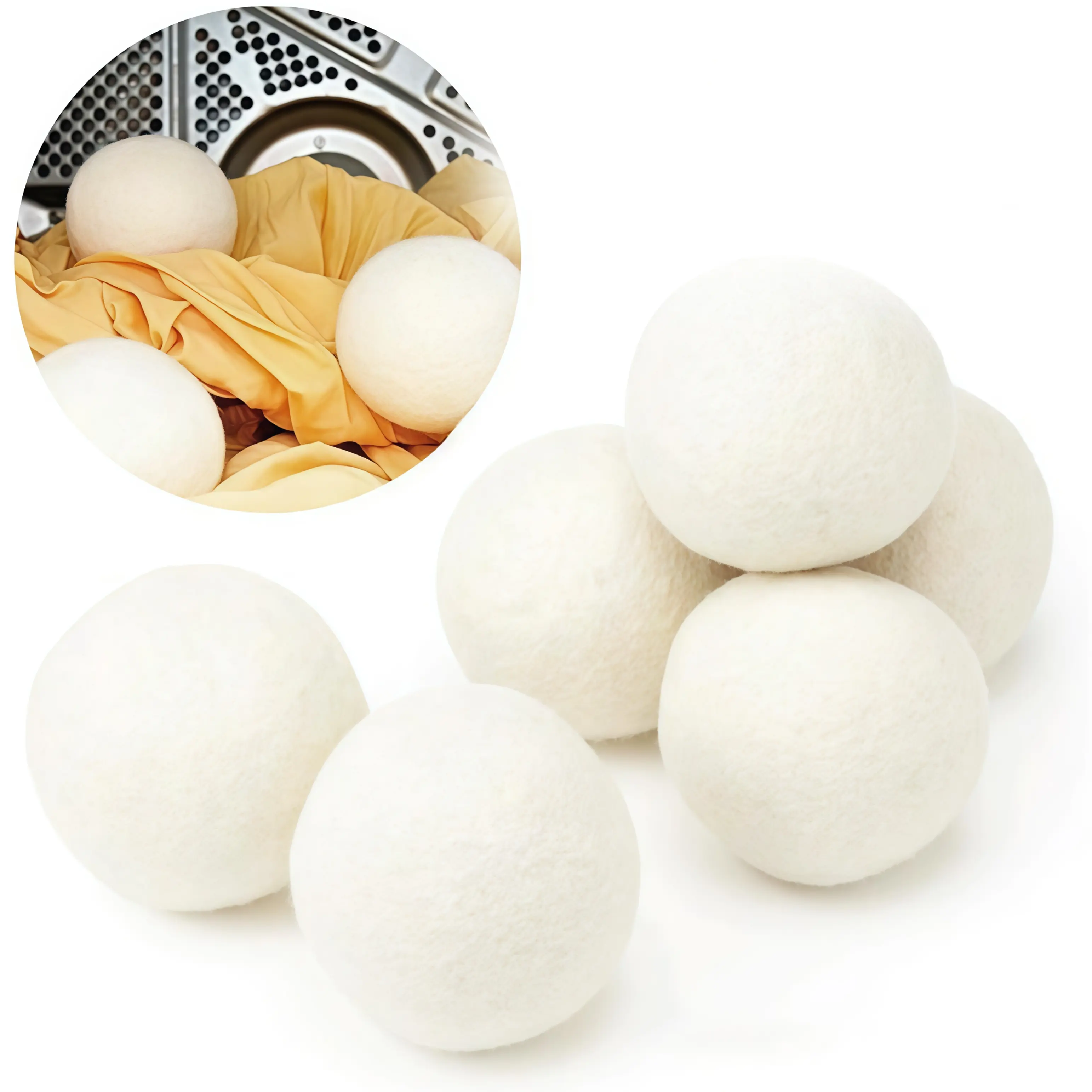 LMMAKE 6PCS Handmade Solid Organic Wool Laundry Balls & Discs - Chemical-Free, Fragrance-Free, Hypoallergenic, Skin-Friendly for Sensitive Skin & Babies, Reusable Home Laundry Tools, 30% Drying Efficiency Increase, White,sohochic