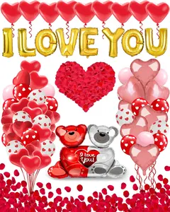 [USA Stock] - Balloon Kit Decor with I Love You Balloons, Heart Balloons with 1000 Pcs Silk Red Rose Petals for Day Galentines Party Decorations Proposal Wedding Anniversary Decor