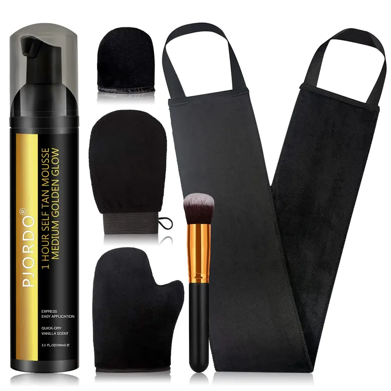 Self Tanning Set | Self Tanner Mousse, Mitt & Brush | Long Lasting, No Fake Tan Smell | Tanning Products