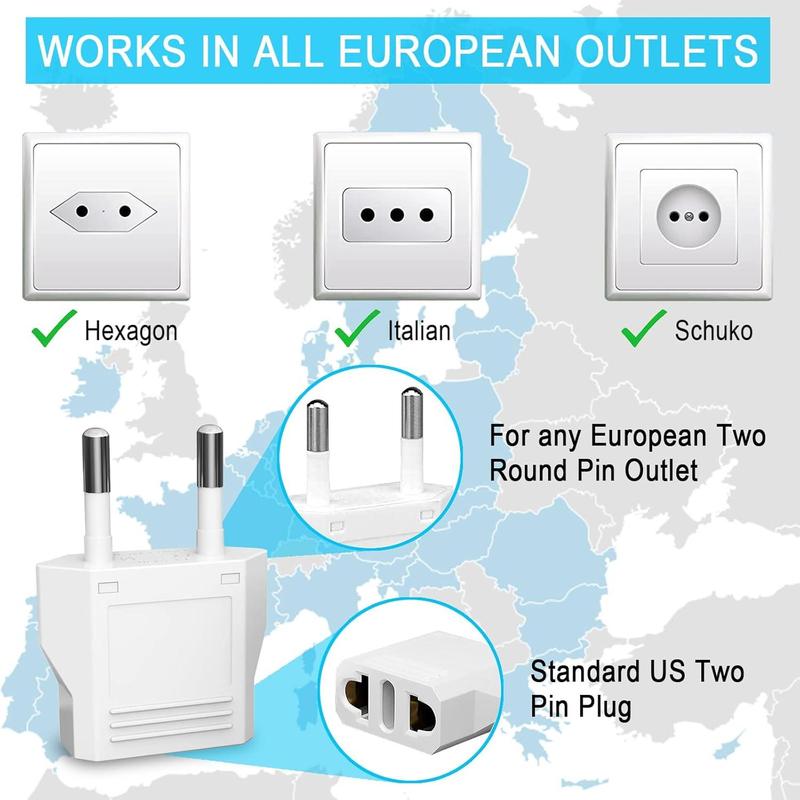 European Plug Adapter, 8 Pack US to Europe Plug Adapter, European Travel Type C Plug Adapter, 220V to 110V Adapter Plug America to Europe, Travel Adapter Europe Power Converter