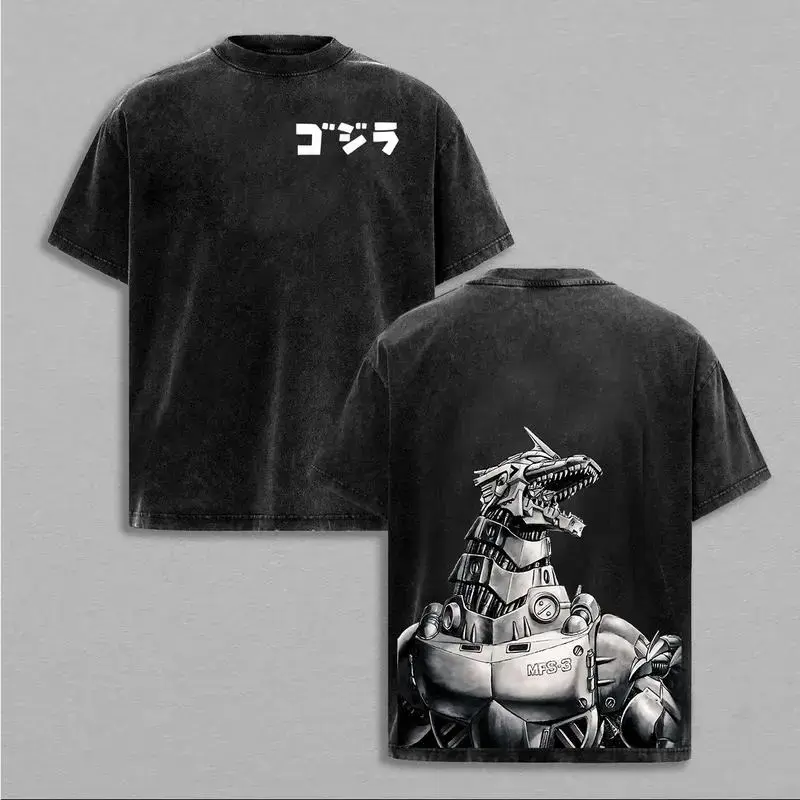 Mecha Godzilla Special edition Retro Vintage Menswear Gift movie fans Top Apparel Classic Oversized Seamless Simple Straight Man Clothes Cotton designer shirts Movie Shirt, graphic tees, men gifts, ,Graphic Streetwear T-shirt gift for all