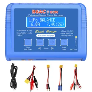 B6AC 80W Lipo Battery Balance Charger 6A Discharger, RC Hobby LiPo/Li-ion/Life NiMH/NiCd Digital Battery Balance Charger with AC Power Supply