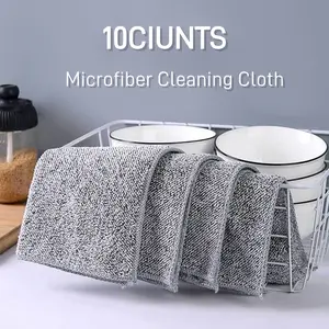 10 Counts Multifunction Thick Bamboo Charcoal Fiber Cleaning Cloth,Ultra Soft Absorbent Lint Free Streak Free Reusable Cleaning Towels for Household Kitchen Cleaning Premium Kitchen Cloth Dish Towels & More，Practical for Dishes Cleaning，Easy to Clean