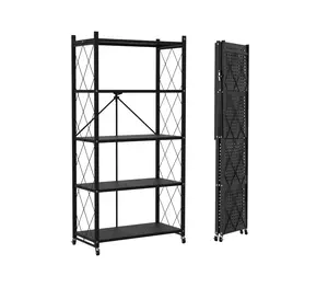 Lifetime Home Metal Foldable Storage Shelf Rack - Collapsible Shelving Display, Lightweight & Waterproof, Black, Space-Saving, Durable, Versatile for Kitchen & Pantry Use, Modern Shoe Organizer, 360-Degree Mobility, 90 lbs Capacity - Room