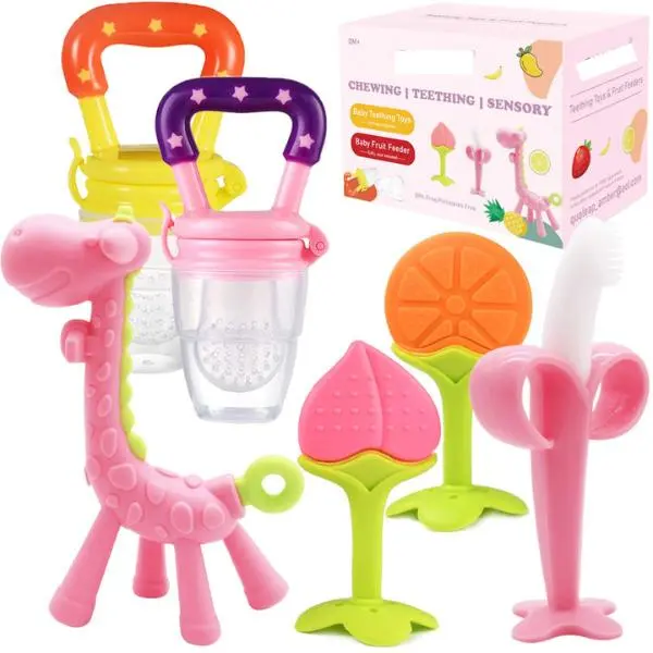 Medical-Grade Baby Teethers & Fruit Feeders Set - Soft-Textured Teething Relief Toys for 0-18 Months Infants