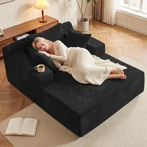 67'' Indoor Oversized Upholstered Modular Boneless Chaise Lounge Chair - Deep Seat Sleeper Sectional, Cloud Soft Plush Corduroy Cloud Couch, No-Assembly Living Room Cozy Sofa Bed