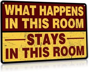 Funny Metal Tin Sign Wall Decor Man Cave Bar Home Bedroom Door What Happens in This Room Stays in This Room 8x12 Inch Aluminum