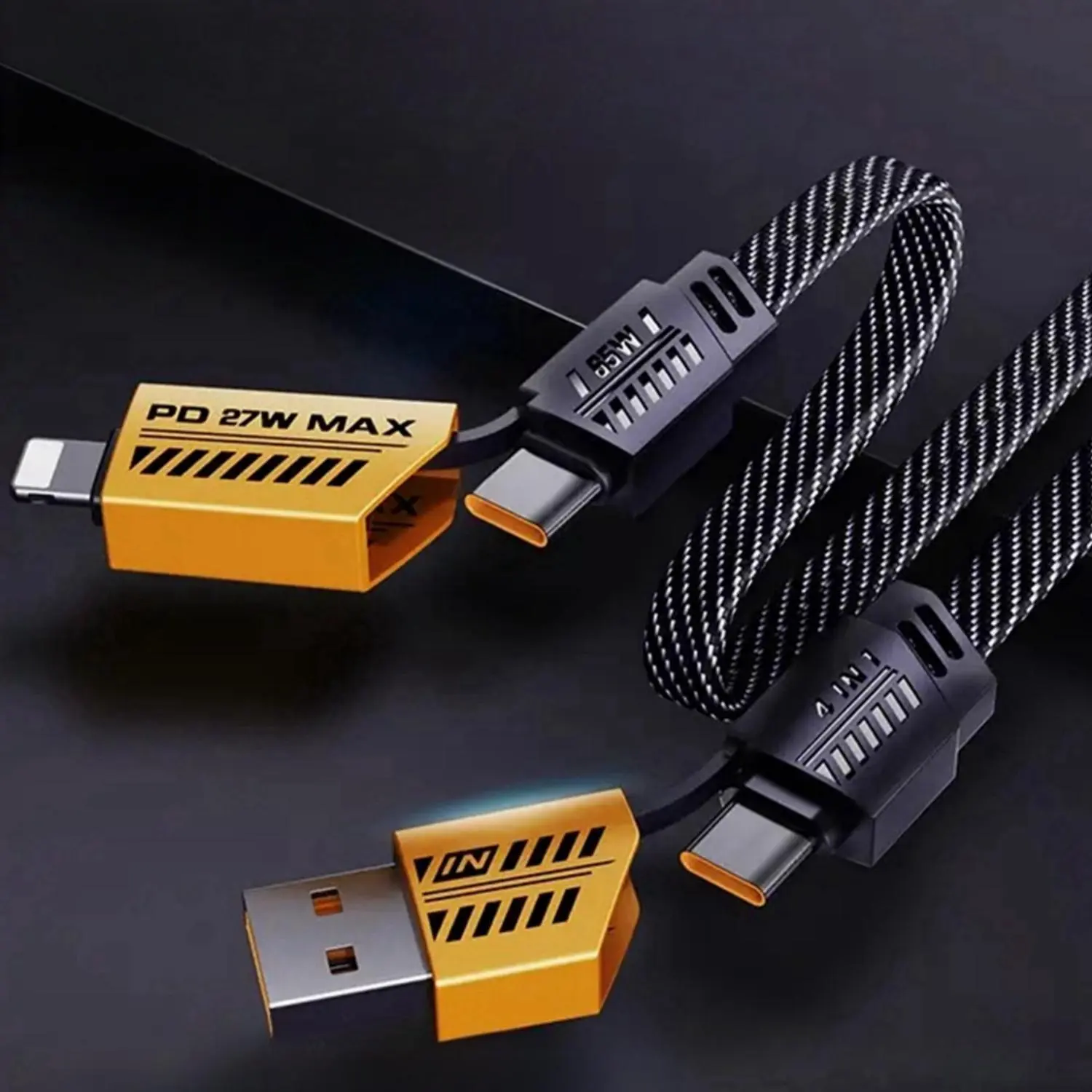 4-in-1 Fast Charging Data Cable for Cellphone, Multipurpose PD 65W Fast ...