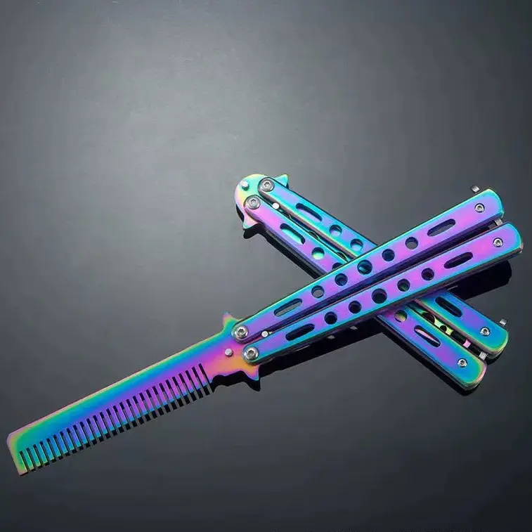 Stylish and Practical Stainless Steel Folding Butterfly Comb, Portable, Sturdy Teeth, Durable Handle, Easy to Use, Robust, Rainbow Color Folding Comb with Unique Design and Practical Functionality for Everyday Use