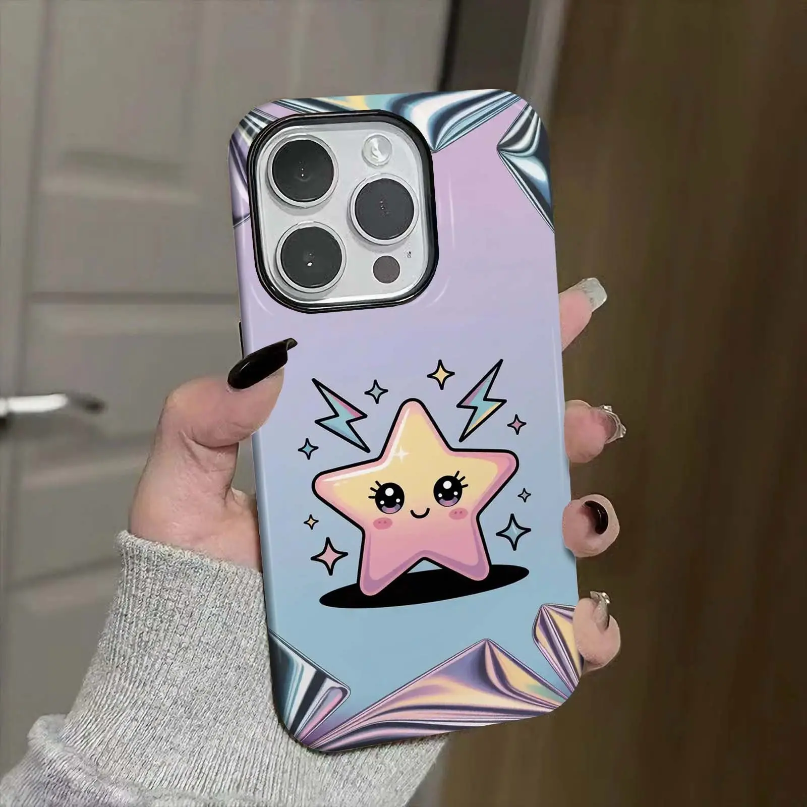 cute, star, face Soft And Hard Two-In-One Film Printed Full Pattern Case For IPhone 16 15 14 13 1211 Pro Max Plus Phone Case