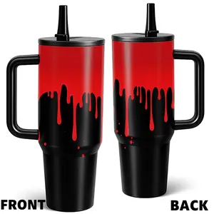 1 Pc mikenda 40 Oz Stainless Steel Insulated Tumbler with Handle, Red and Black Drip Design Tumbler with Lid and Straw, Double Wall Vacuum Cup, Flasks, Hot 12H/Cold 24H, Kitchen Must Haves, Trendy Large Capacity Gift for Friends or Birthday Gift.