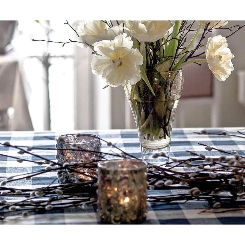 Navy Blue Cotton Tablecloth, 100% Cotton, Checkered Tablecloths, Farmhouse, Gingham Rectangle Tablecloth Heavy Duty Linen Checked Table Cover, Cloth Picnic Kitchen Dining 63x126 Navy and Cream