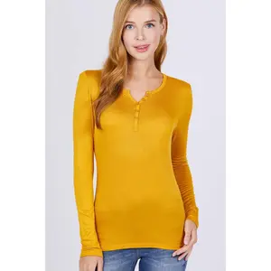 Long Sleeve Button Placket Rayon Spandex Jersey Top