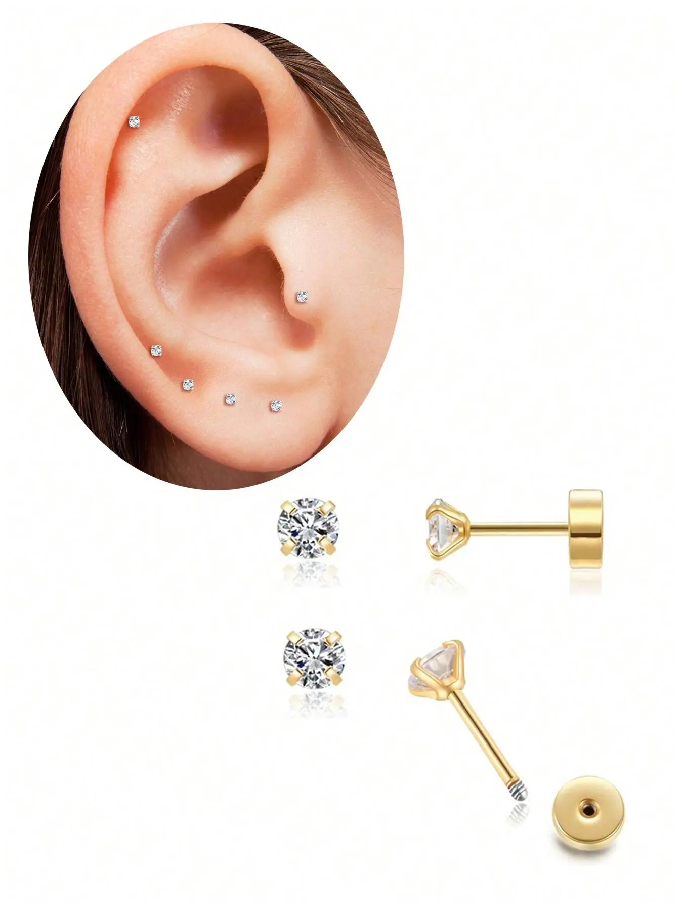 Rhinestone Decor Stud Earring Sets Stacking Earrings, Hypoallergenic Stainless Steel Post Earrings, Fashion Jewelry for Party, Daily Clothing Decor, Trendy All-match & Exquisite Jewelry for Birthday Gift, Ear Studs