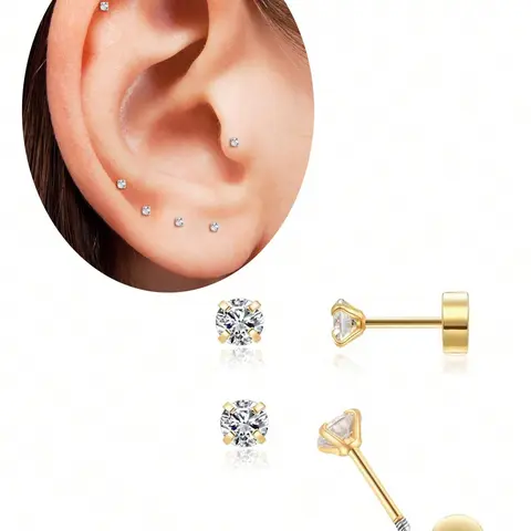 Rhinestone Decor Stud Earring Sets Stacking Earrings, Hypoallergenic Stainless Steel Post Earrings, Fashion Jewelry for Party, Daily Clothing Decor, Trendy All-match & Exquisite Jewelry for Birthday Gift, Ear Studs