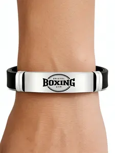 High-Quality Stainless Steel Silicone Bracelet, Fashionable Boxing Letter Design, Perfect for Training, Travel, Daily Commute, Gift for Fitness Enthusiasts