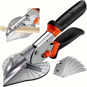 Versatile Miter Shear Cutter - 45-135° Adjustable, Black Carbon Steel with 2 Blades,Replaceable Blade Miter Shears,Multi-Angle Snips for Precision Cuts on Molding, Trim & Weather Stripping, Durable Aluminum Handle with Safety Lock