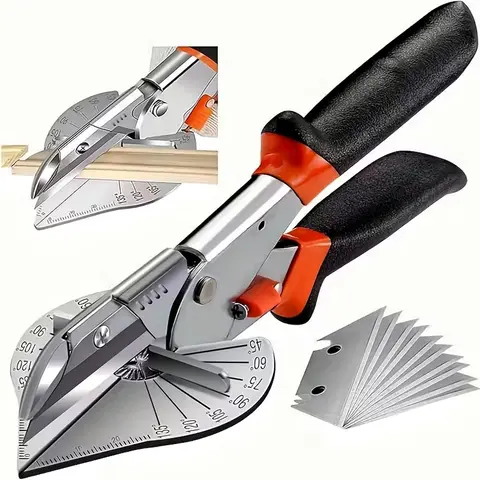 Versatile Miter Shear Cutter - 45-135° Adjustable, Black Carbon Steel with 2 Blades,Replaceable Blade Miter Shears,Multi-Angle Snips for Precision Cuts on Molding, Trim & Weather Stripping, Durable Aluminum Handle with Safety Lock