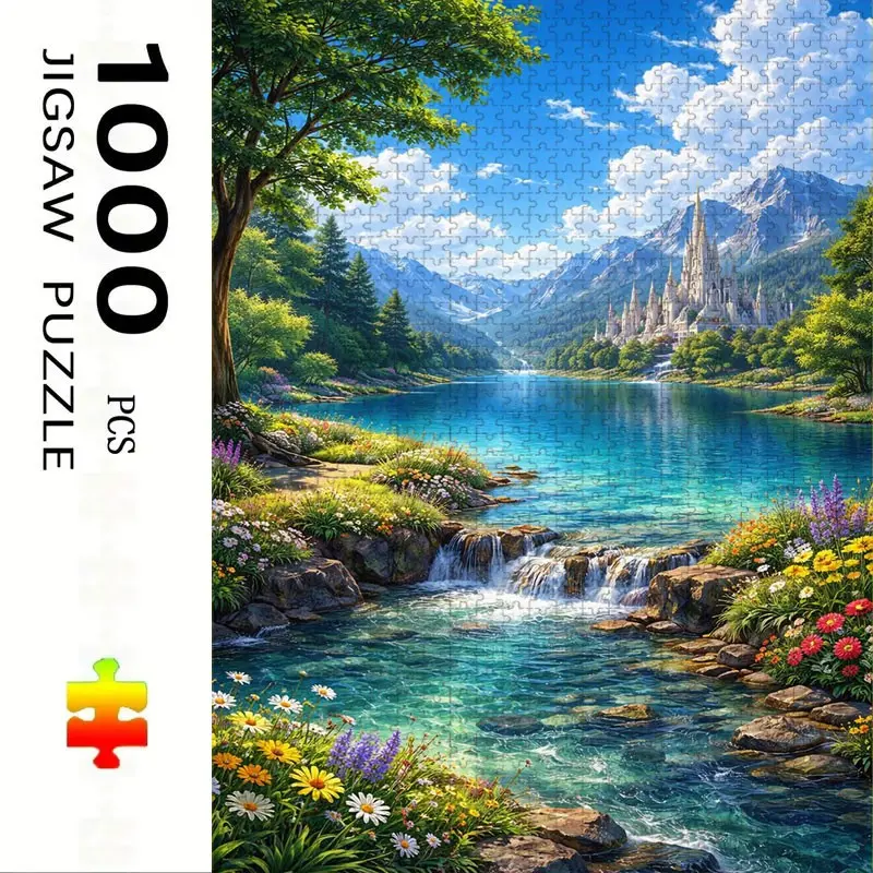 1000 Piece River Scene Puzzle, Large Adult Family Interactive Toy, DIY Home Decor Brain Challenge, Festive Design, Durable Puzzle