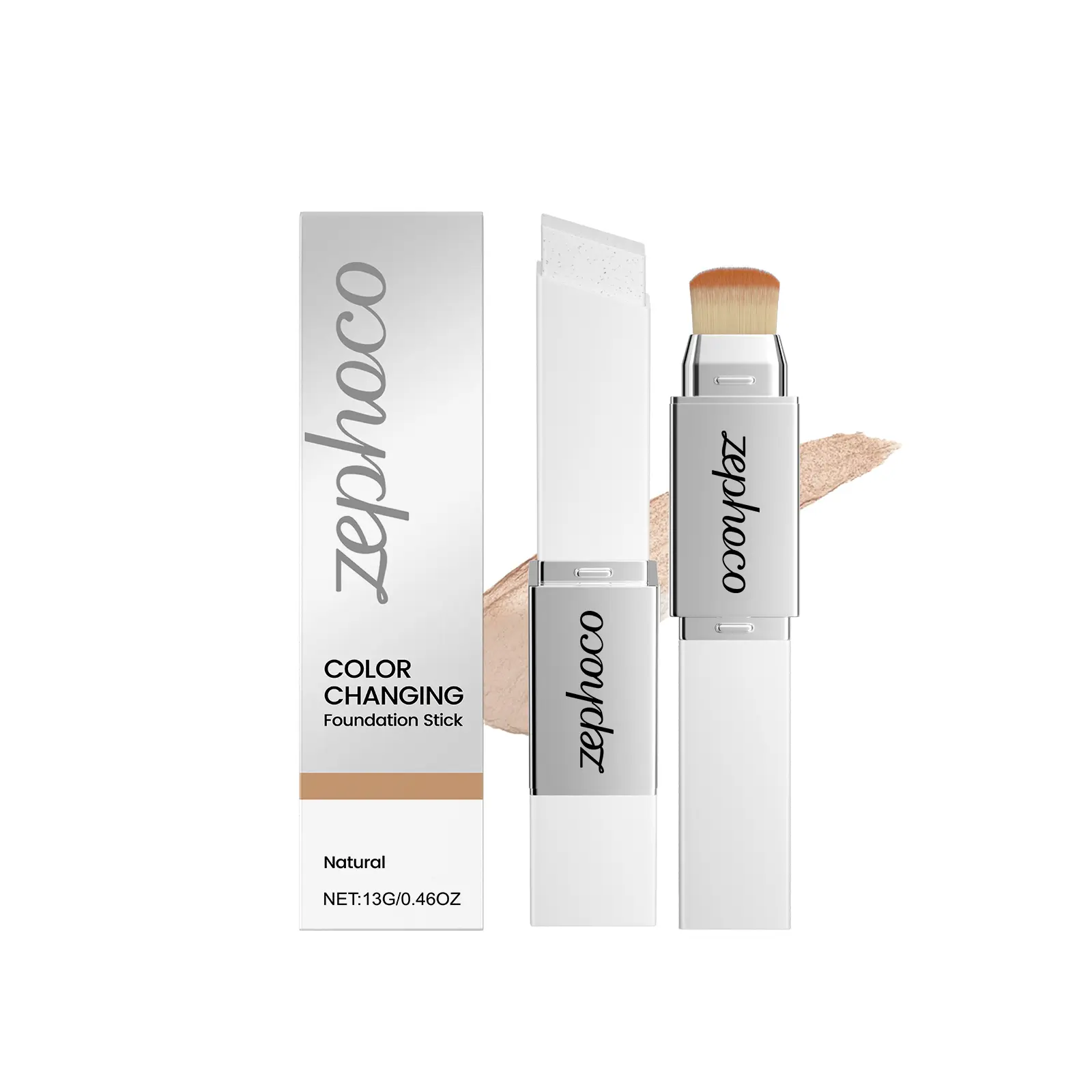 zephoco 2-in-1 Color-Changing Foundation Stick - Natural Shade, Lightweight, Moisturizing, Long-Lasting Adhesion, Non-Greasy, Sheer Translucent Coverage Concealer Skin Tint