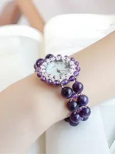 Women's Watch with Natural Amethyst Bracelet, Quartz Women's Watch, New Year Gift, Valentine's Day Gift, Women's Watch for Valentine's Day, Mother's Day Gift, Party Fashion, Zodiac Energy, Elegant Quartz Watch