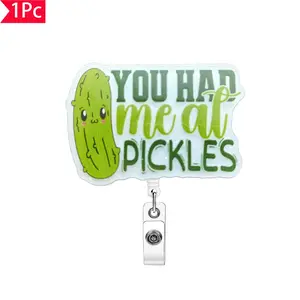 Cucumber Design Retractable Badge Holder, Badge Reels, Premium Decorative Badge, 1 Count Acrylic Name Badge Clip, Suitable for Nurses, Jobs, Volunteers, Office Workers