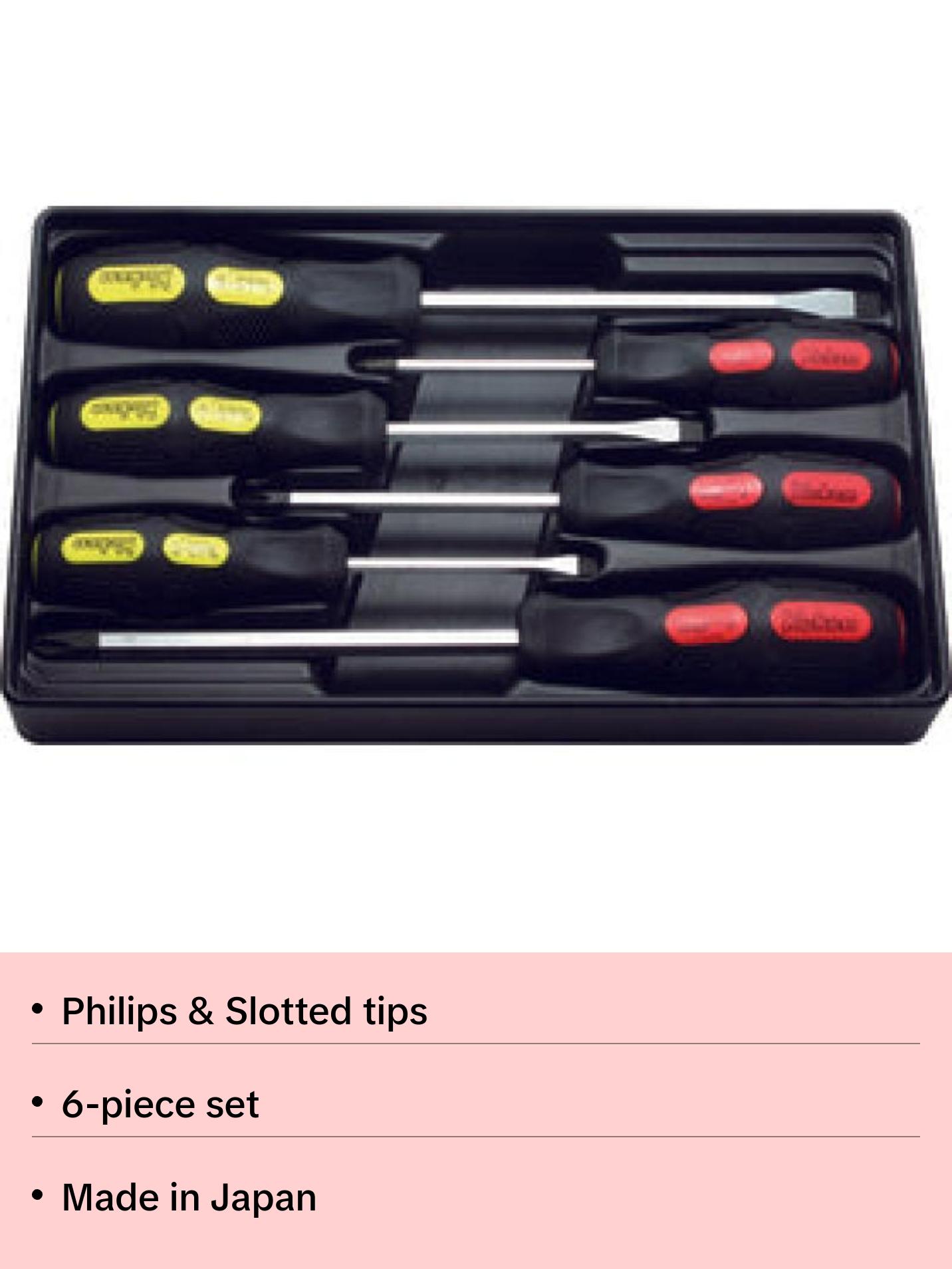 Koken PK166PS/6 Screwdriver Set PH1-2-3/SL5-6-8 ABS Tray Blade Through type 6 pieces